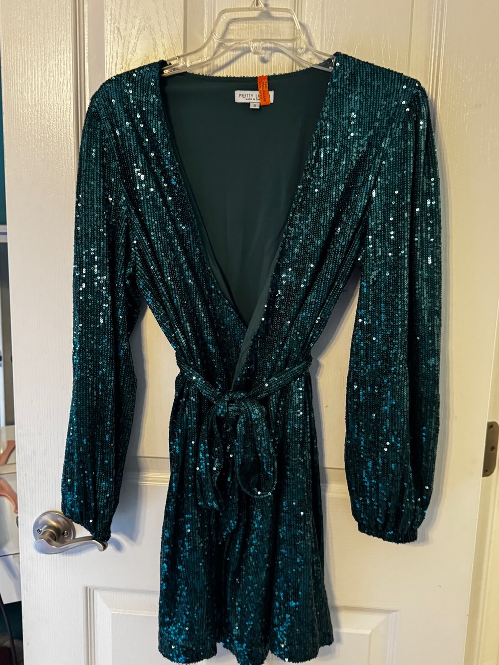 ASOS Teal Sequin Long Sleeve Wrap Dress, retrofete inspired